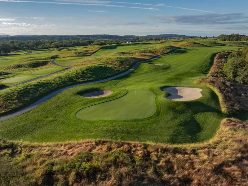 A green and bunkers on the course at Royal Manchester